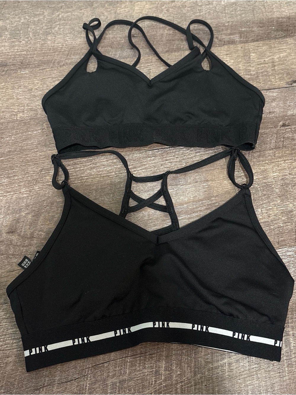 PINK Victoria's Secret Black Strappy Bralettes Duo